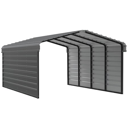 Arrow Storage Products Galvanized Steel Carport, W/ 2-Sided Enclosure, Compact Car Metal Carport Kit, 12'x20'x7', Charcoal CPHC122007ECL2